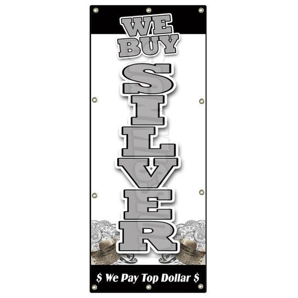 WE BUY SILVER VERTICAL BANNER SIGN gold appraisals precious stone rings